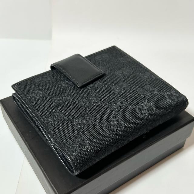 美品 GUCCI グッチ 二つ折り財布 05504 0959 GGキャンバス レザー ブラック < ブランド 美品 GUCCI グッチ 二つ折り財布 05504 0959 GGキャンバス レザー ブラック < ブランドの