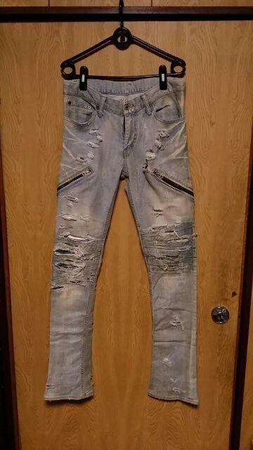 LGBルグランブルー ダスト加工クラッシュバイカーデニムパンツ29 S-WOLF < ブランド LGBルグランブルー ダスト加工クラッシュバイカーデニムパンツ29 S-WOLF < ブランドの