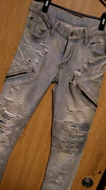 LGBルグランブルー ダスト加工クラッシュバイカーデニムパンツ29 S-WOLF < ブランド LGBルグランブルー ダスト加工クラッシュバイカーデニムパンツ29 S-WOLF < ブランドの