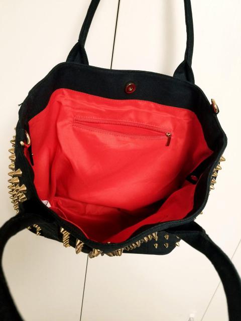 goldスタッズ 黒 トートバッグ 裏地赤 トゲトゲ < 女性ファッション goldスタッズ 黒 トートバッグ 裏地赤 トゲトゲ < 女性ファッションの