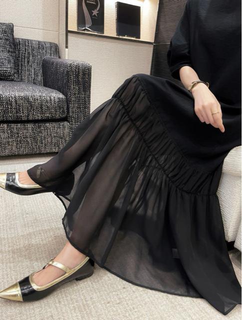 ロング丈 シースルー シフォン 切り替え フレアワンピース ブラック 大きいサイズ < 女性ファッション ロング丈 シースルー シフォン 切り替え フレアワンピース ブラック 大きいサイズ < 女性ファッションの