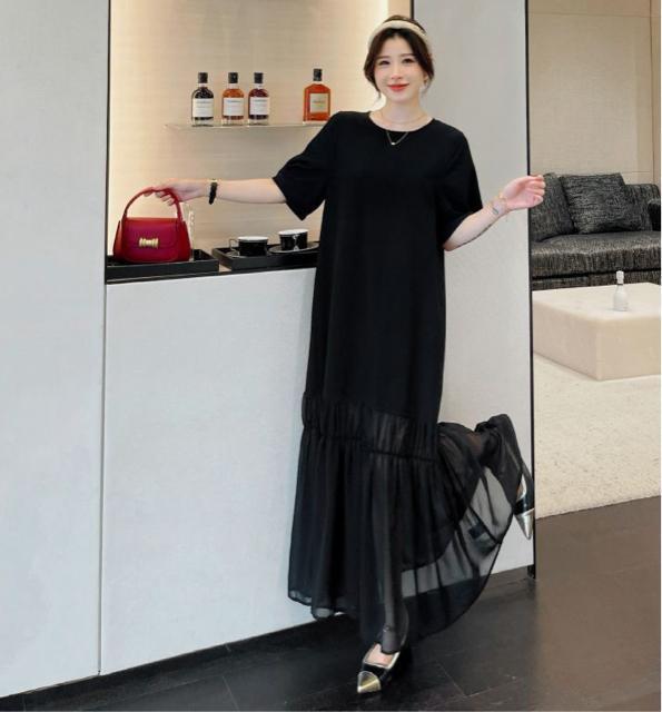 ロング丈 シースルー シフォン 切り替え フレアワンピース ブラック 大きいサイズ < 女性ファッション ロング丈 シースルー シフォン 切り替え フレアワンピース ブラック 大きいサイズ < 女性ファッションの