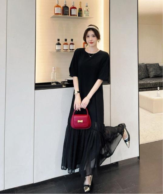 ロング丈 シースルー シフォン 切り替え フレアワンピース ブラック 大きいサイズ < 女性ファッション ロング丈 シースルー シフォン 切り替え フレアワンピース ブラック 大きいサイズ < 女性ファッションの