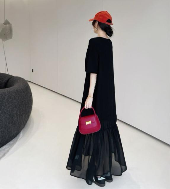 ロング丈 シースルー シフォン 切り替え フレアワンピース ブラック 大きいサイズ < 女性ファッション ロング丈 シースルー シフォン 切り替え フレアワンピース ブラック 大きいサイズ < 女性ファッションの