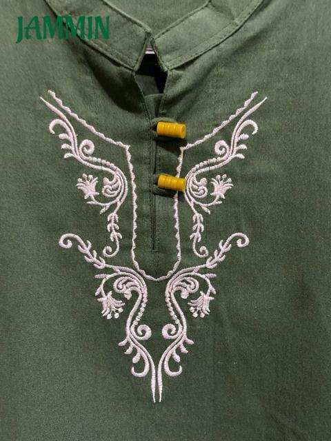 刺繍入りクルタ カーキ エスニック アジアン ヒッピー クルタ < 男性ファッション  刺繍入りクルタ カーキ エスニック アジアン ヒッピー クルタ < 男性ファッションの