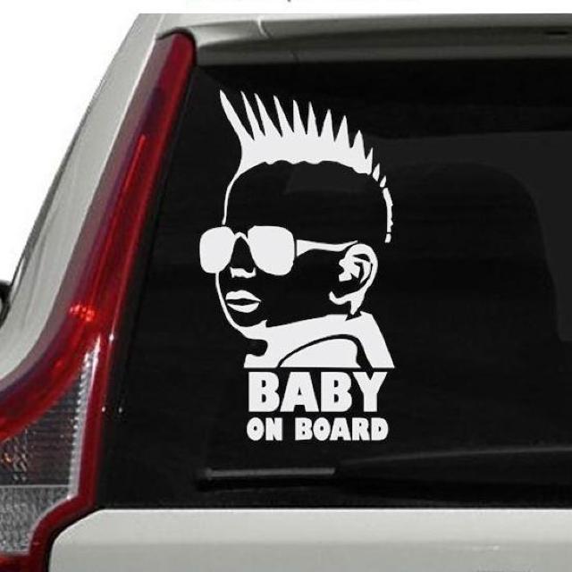 モヒカンベビー カーステッカー シルバー Baby in car カッティングシール Baby On Board 車用ステッカー < 自動車/バイク モヒカンベビー カーステッカー シルバー Baby in car カッティングシール Baby On Board 車用ステッカー < 自動車/バイク