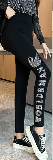 レギンス  スパッツ キラキララインストーン付き スワン柄 ブラック 大きいサイズ < 女性ファッション  レギンス  スパッツ キラキララインストーン付き スワン柄 ブラック 大きいサイズ < 女性ファッションの