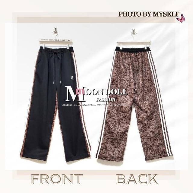 〜3L4L*BACKレオパード切替3本線裏起毛スウェットパンツ* < 女性ファッション 〜3L4L*BACKレオパード切替3本線裏起毛スウェットパンツ* < 女性ファッションの