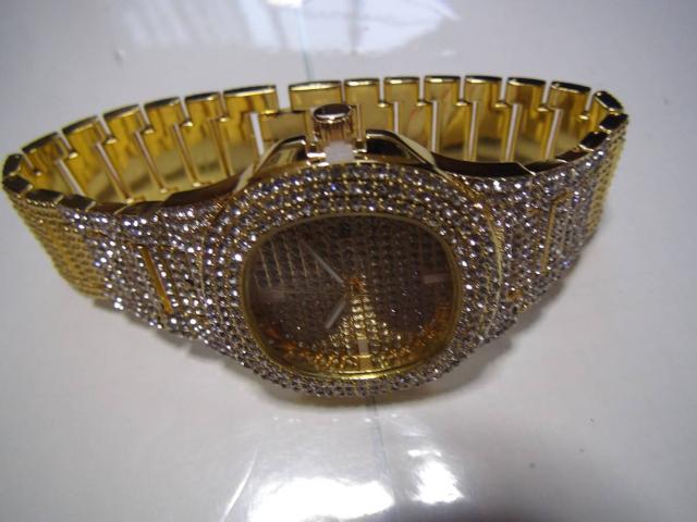 超豪華! HIPHOP ラッパー ブリング腕時計 (ゴールド)!。 < 男性アクセサリー/時計  超豪華! HIPHOP ラッパー ブリング腕時計 (ゴールド)!。 < 男性アクセサリー/時計の