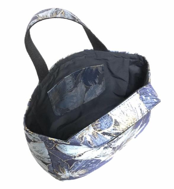 hハンドメイド〓ラメgold箔ライン〓花柄ネイビー手提げバック□ < 女性ファッション hハンドメイド〓ラメgold箔ライン〓花柄ネイビー手提げバック□ < 女性ファッションの