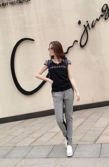 ☆NEW☆チェックデザイン半袖タイトスエット☆BK-M < 女性ファッション  ☆NEW☆チェックデザイン半袖タイトスエット☆BK-M < 女性ファッションの