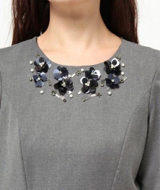 定価11,880円●ジョーゼットネックビジューワンピース●グレー●花 フラワー < ブランド 定価11,880円●ジョーゼットネックビジューワンピース●グレー●花 フラワー < ブランドの