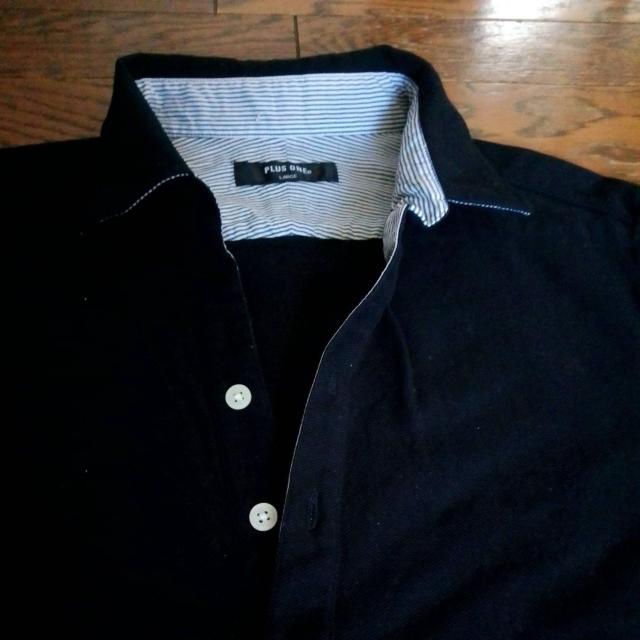 PLUS ONE Lサイズ 黒寄りのネイビー ポロシャツ 半袖 < 男性ファッション  PLUS ONE Lサイズ 黒寄りのネイビー ポロシャツ 半袖 < 男性ファッションの