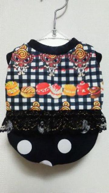 ハンドメイド*ヒスミニTシャツ*マカロン柄・黒・フリル・ドット・犬用*S < ペット/手芸/園芸  ハンドメイド*ヒスミニTシャツ*マカロン柄・黒・フリル・ドット・犬用*S  < ペット/手芸/園芸の