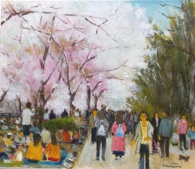(^^♪金山ヒロシ 油彩画 【大阪城公園の花見】 『F10号』 新額付き★ < ホビー (^^♪金山ヒロシ 油彩画 【大阪城公園の花見】 『F10号』 新額付き★ < ホビーの