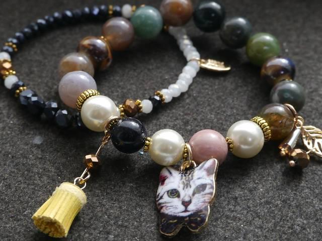 新品アンティーク調可愛いネコ猫ちゃん2連ブレスレット  < 女性アクセサリー/時計  新品アンティーク調可愛いネコ猫ちゃん2連ブレスレット  < 女性アクセサリー/時計の
