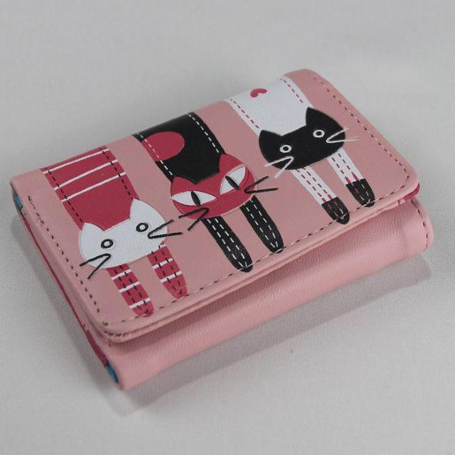 ★猫柄三つ折り財布 かわいい 小さめ 札入れ 使いやすい ミニ財布 小銭入れ  札入れ レディース キッズ pink < 女性ファッション  ★猫柄三つ折り財布 かわいい 小さめ 札入れ 使いやすい ミニ財布 小銭入れ  札入れ レディース キッズ pink < 女性ファッションの