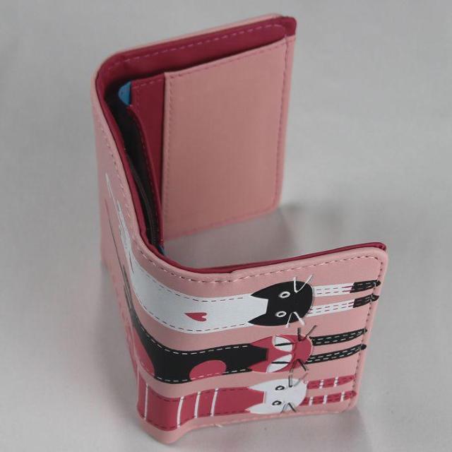 ★猫柄三つ折り財布 かわいい 小さめ 札入れ 使いやすい ミニ財布 小銭入れ  札入れ レディース キッズ pink < 女性ファッション  ★猫柄三つ折り財布 かわいい 小さめ 札入れ 使いやすい ミニ財布 小銭入れ  札入れ レディース キッズ pink < 女性ファッションの