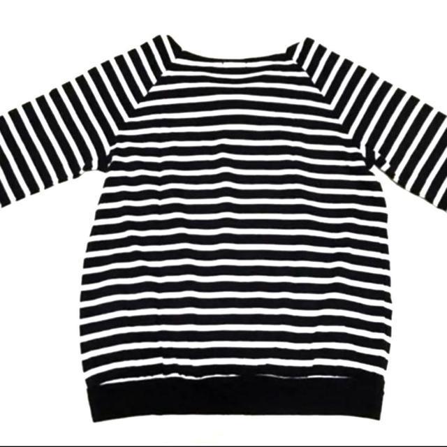 【美品】胸元リボン ボーダーカットソー/サイズL/黒×白/HusHusH < 女性ファッション  【美品】胸元リボン ボーダーカットソー/サイズL/黒×白/HusHusH < 女性ファッションの