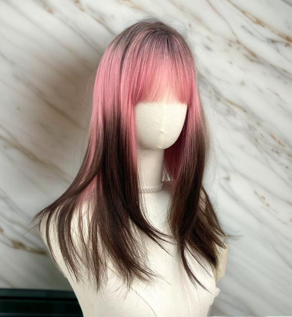 新品未使用リアルロングストレート配色サクラピンク×ナチュラルブラックウィッグ < 女性ファッション 新品未使用リアルロングストレート配色サクラピンク×ナチュラルブラックウィッグ < 女性ファッションの