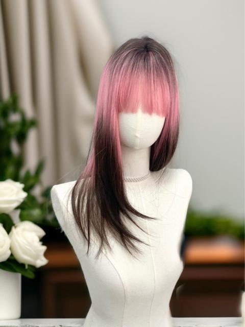 新品未使用リアルロングストレート配色サクラピンク×ナチュラルブラックウィッグ < 女性ファッション 新品未使用リアルロングストレート配色サクラピンク×ナチュラルブラックウィッグ < 女性ファッションの