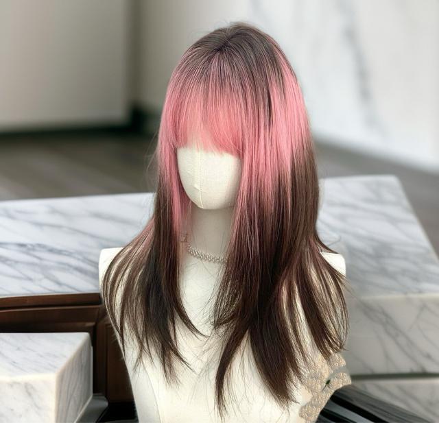 新品未使用リアルロングストレート配色サクラピンク×ナチュラルブラックウィッグ < 女性ファッション 新品未使用リアルロングストレート配色サクラピンク×ナチュラルブラックウィッグ < 女性ファッションの