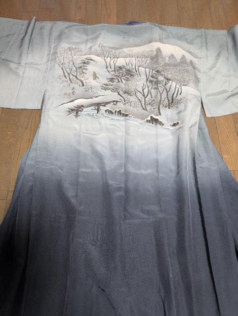 未使用、メンズ、長襦袢、袷、グレーからネイビーのグラデーション < 男性ファッション  未使用、メンズ、長襦袢、袷、グレーからネイビーのグラデーション  < 男性ファッションの