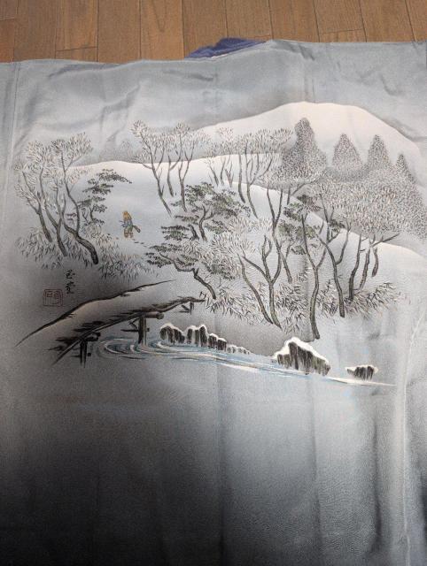 未使用、メンズ、長襦袢、袷、グレーからネイビーのグラデーション < 男性ファッション  未使用、メンズ、長襦袢、袷、グレーからネイビーのグラデーション < 男性ファッションの