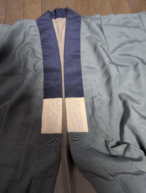 未使用、メンズ、長襦袢、袷、グレーからネイビーのグラデーション < 男性ファッション  未使用、メンズ、長襦袢、袷、グレーからネイビーのグラデーション < 男性ファッションの