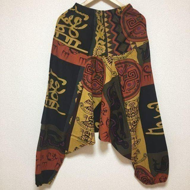入荷エスニック 柄 アラジン サルエルパンツ ゴム 赤 黒 男女兼用 < 男性ファッション  入荷エスニック 柄 アラジン サルエルパンツ ゴム 赤 黒 男女兼用 < 男性ファッションの