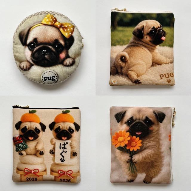 ハンドメイド パグ ポーチ 4点セット < 女性ファッション ハンドメイド パグ ポーチ 4点セット < 女性ファッションの
