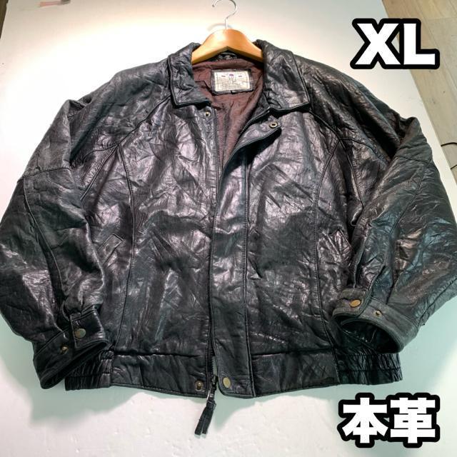 本革 レザー シワ加工 XLサイズ レザージャケット ライダースジャケット 黒 ヴィンテージ ブルゾン アウター < 男性ファッション 本革 レザー シワ加工 XLサイズ レザージャケット ライダースジャケット 黒 ヴィンテージ ブルゾン アウター < 男性ファッションの