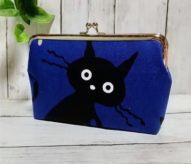 猫 黒猫 青 角型がま口 通帳ケース 小物入れ 多目的ポーチ < 女性ファッション 猫 黒猫 青 角型がま口 通帳ケース 小物入れ 多目的ポーチ < 女性ファッションの