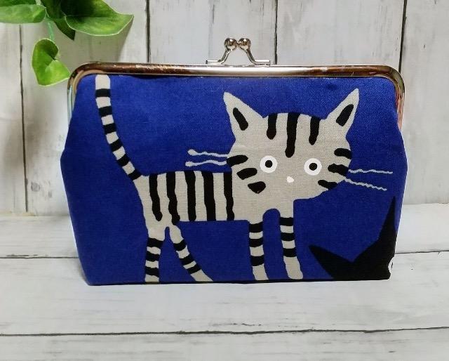 猫 黒猫 青 角型がま口 通帳ケース 小物入れ 多目的ポーチ < 女性ファッション 猫 黒猫 青 角型がま口 通帳ケース 小物入れ 多目的ポーチ < 女性ファッションの