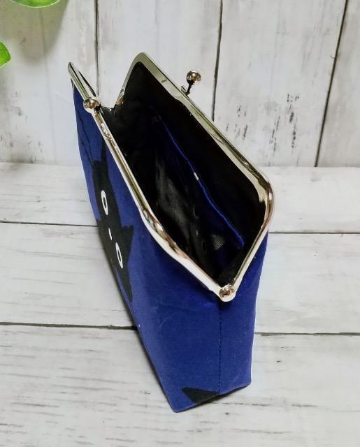 猫 黒猫 青 角型がま口 通帳ケース 小物入れ 多目的ポーチ < 女性ファッション 猫 黒猫 青 角型がま口 通帳ケース 小物入れ 多目的ポーチ < 女性ファッションの