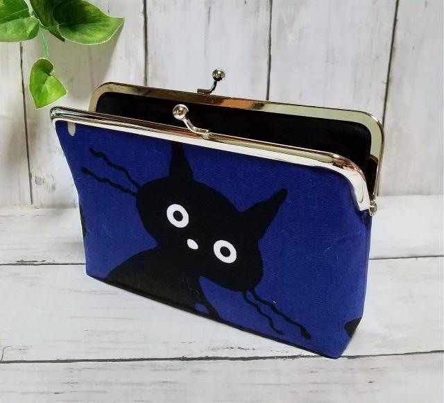 猫 黒猫 青 角型がま口 通帳ケース 小物入れ 多目的ポーチ < 女性ファッション 猫 黒猫 青 角型がま口 通帳ケース 小物入れ 多目的ポーチ < 女性ファッションの