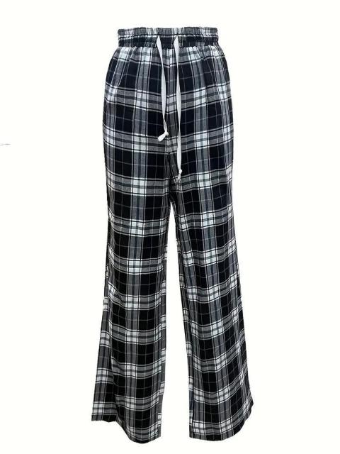 爆ヤス価格1390円★プレイドプリントストレートレッグパンツ、ルーズドローストリングハイウエストUSAサイズS(日本サイズL相当) < 女性ファッション  爆ヤス価格1390円★プレイドプリントストレートレッグパンツ、ルーズドローストリングハイウエストUSAサイズS(日本サイズL相当) < 女性ファッションの