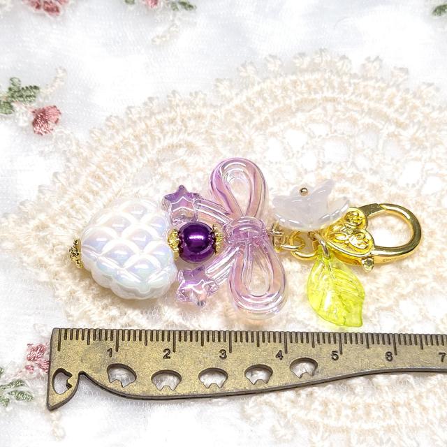 ハンドメイド☆キーホルダー☆クリアリボン紫☆ハート < 女性ファッション  ハンドメイド☆キーホルダー☆クリアリボン紫☆ハート < 女性ファッションの