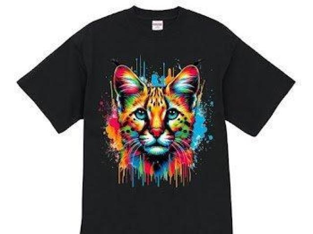 オーガニックコットン Tシャツ XL ブラックサーバルキャット カラフル ポップ < 男性ファッション オーガニックコットン Tシャツ XL ブラックサーバルキャット カラフル ポップ < 男性ファッションの