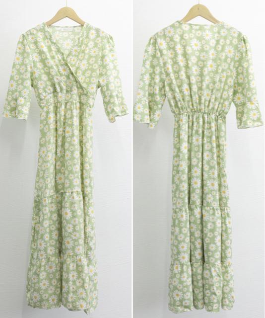 送料無料 新品 花柄ワンピース5分袖ティアードワンピース < 女性ファッション  送料無料 新品 花柄ワンピース5分袖ティアードワンピース < 女性ファッションの