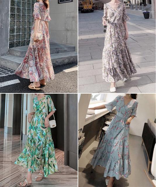 送料無料 新品 花柄ワンピース5分袖ティアードワンピース < 女性ファッション  送料無料 新品 花柄ワンピース5分袖ティアードワンピース < 女性ファッションの