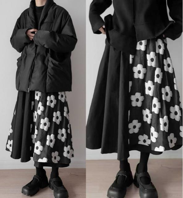 ロング丈 裏地付き フレア スカート 花柄切り替え ブラック 大きいサイズ < 女性ファッション ロング丈 裏地付き フレア スカート 花柄切り替え ブラック 大きいサイズ < 女性ファッションの
