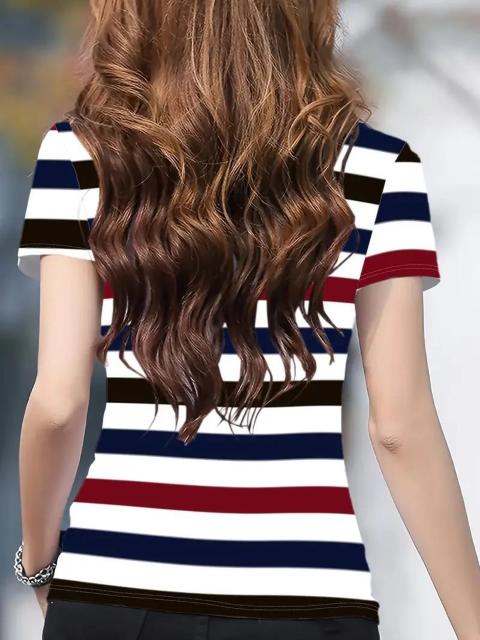 超お買い得1290円★赤と青のストライプ&ロゴ付き 春夏カジュアルトップ 日本サイズL相当 < 女性ファッション  超お買い得1290円★赤と青のストライプ&ロゴ付き 春夏カジュアルトップ 日本サイズL相当 < 女性ファッションの