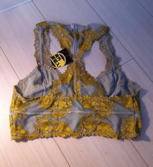 可愛い♪レース レーサーバック ブラジャー インナー ストレッチ ヨガ◆グレー×イエロー◆M < 女性ファッション 可愛い♪レース レーサーバック ブラジャー インナー ストレッチ ヨガ◆グレー×イエロー◆M < 女性ファッションの