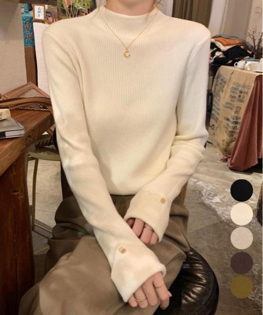 送料無料 新品 プチハイネックニットトップス 袖口ボタン < 女性ファッション  送料無料 新品 プチハイネックニットトップス 袖口ボタン  < 女性ファッションの