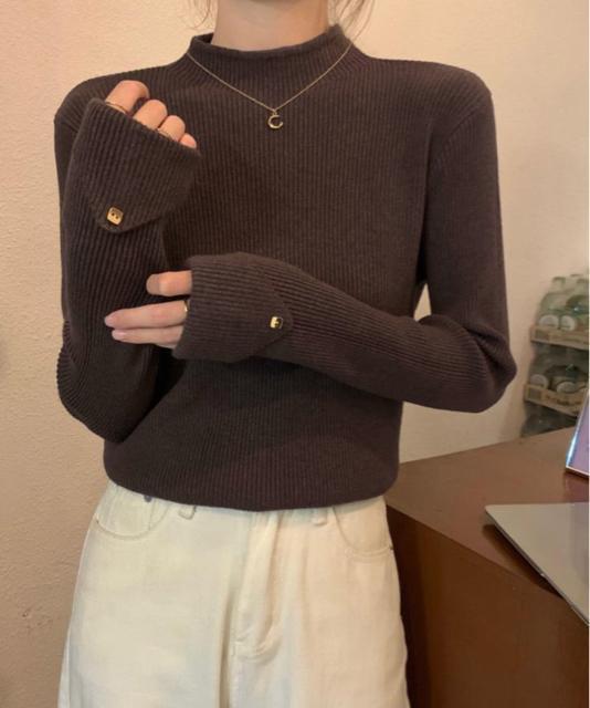 送料無料 新品 プチハイネックニットトップス 袖口ボタン < 女性ファッション  送料無料 新品 プチハイネックニットトップス 袖口ボタン < 女性ファッションの
