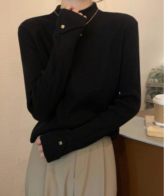 送料無料 新品 プチハイネックニットトップス 袖口ボタン < 女性ファッション  送料無料 新品 プチハイネックニットトップス 袖口ボタン < 女性ファッションの