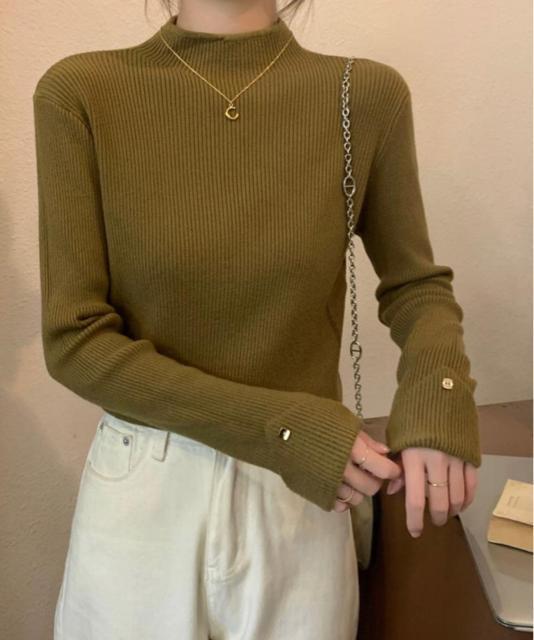 送料無料 新品 プチハイネックニットトップス 袖口ボタン < 女性ファッション  送料無料 新品 プチハイネックニットトップス 袖口ボタン < 女性ファッションの