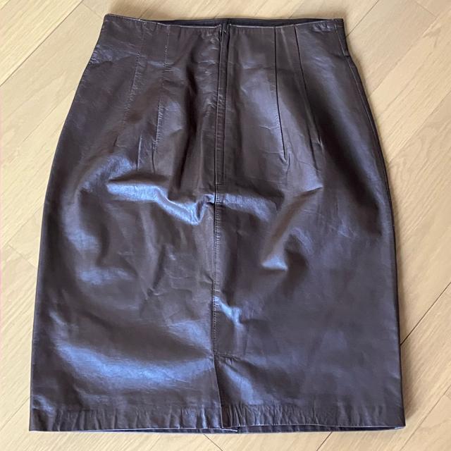 牛革 ハイウエスト 膝丈 スカート レザースカート スリット付きスカート < 女性ファッション  牛革 ハイウエスト 膝丈 スカート レザースカート スリット付きスカート < 女性ファッションの