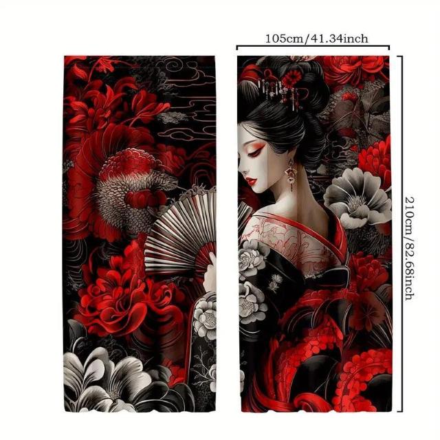 �����X���i1090�~��2���Z�b�g ���{�̒����ƌ|�ҕ��̎Ռ��J�[�e���@���f�U�C���A�Q���ƃ��r���O���[���p 55cm�~150����